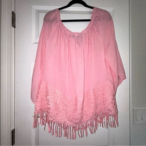 Unique Spectrum Boho Lightweight 3/4 Sleeve Fringe Tie Keyhole Front Blouse Top - Picture 2 of 8